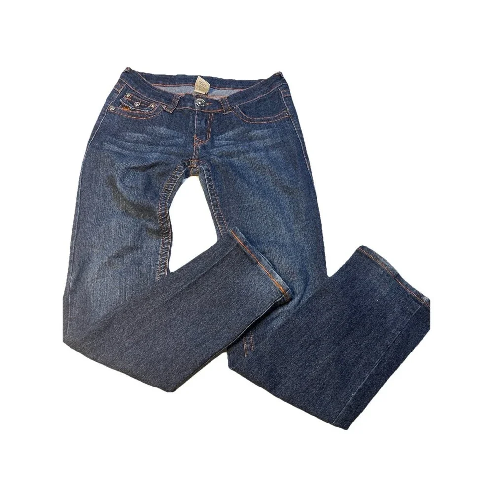 True Religion Joey Super T Jeans Men's 30x32 Dark Wash Flap Pocket Orange Stitch